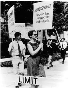 Barbara Gittings picketing during the Annual Reminder