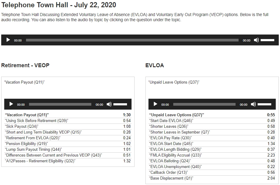 Click to listen to the town hall audio by question